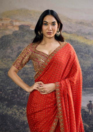Surahi rang orange pink sari and blouse