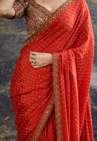 Surahi rang orange pink sari and blouse