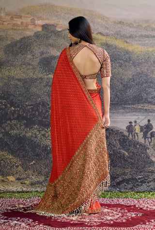 Surahi rang orange pink sari and blouse