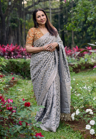Chandi rang silver rust heritage sari and blouse