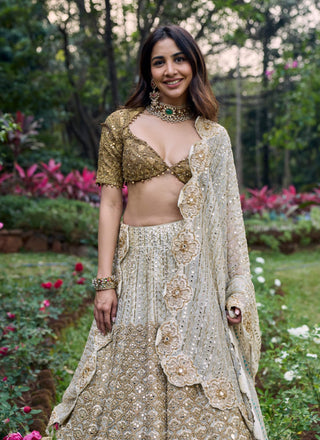 Shahi saaz ivory brown lehenga set