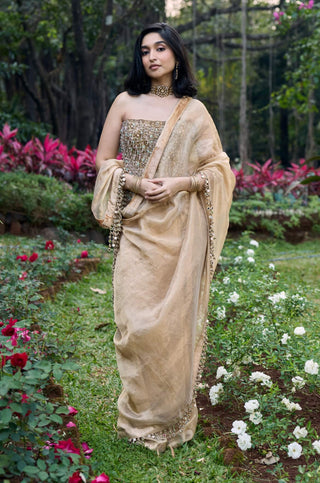 Sona jhalaar gold jadau sari and corset