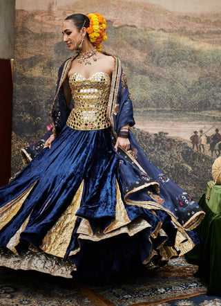 Zahra Blue Lehenga Set by Itrh available on Indiaspopup.com