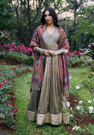 Zarbaft grey angrakha and shawl