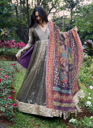 Zarbaft grey angrakha and shawl