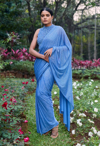 Neel tara blue crystal sari and blouse