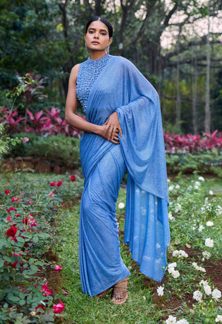 Neel tara blue crystal sari and blouse
