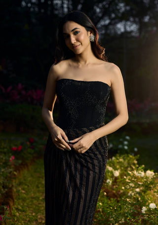 Shyamal sona black gold crystal gown