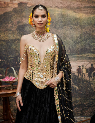 Surmayi Black Lehenga Set by Itrh available on Indiaspopup.com