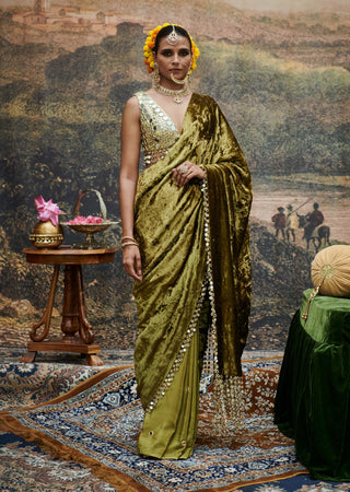 Rang-E-Mehfil Olive Sari And Blouse by Itrh available on Indiaspopup.com