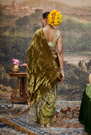 Rang-E-Mehfil Olive Sari And Blouse by Itrh available on Indiaspopup.com