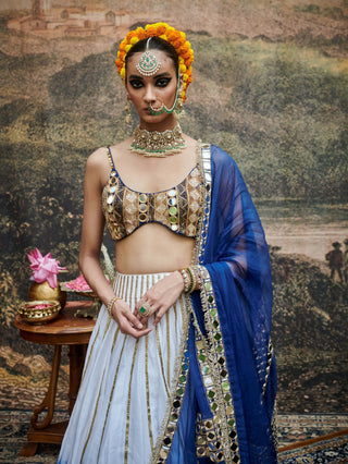 Neel Ruba White Blue Lehenga Set by Itrh available on Indiaspopup.com