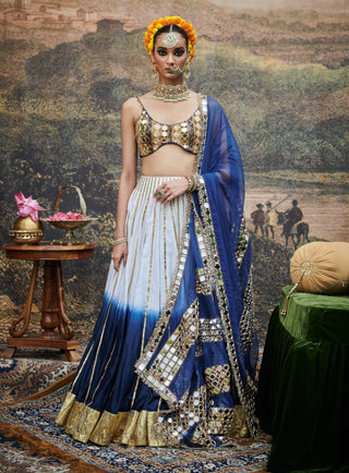 Neel Ruba White Blue Lehenga Set by Itrh available on Indiaspopup.com