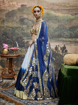 Neel Ruba White Blue Lehenga Set by Itrh available on Indiaspopup.com