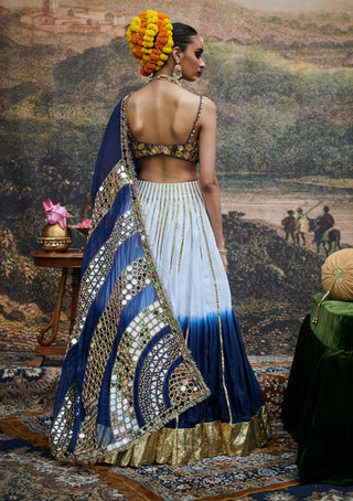 Neel Ruba White Blue Lehenga Set by Itrh available on Indiaspopup.com