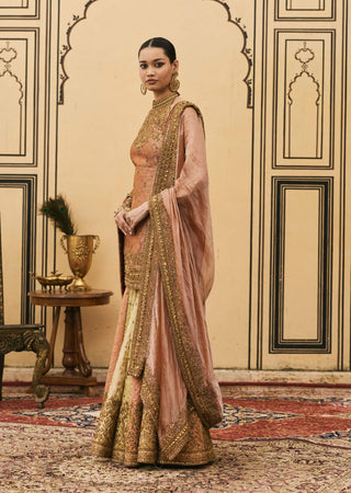 Peach zardozi brocade gharara set