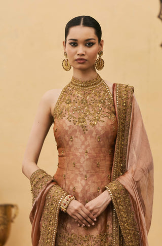 Peach zardozi brocade gharara set