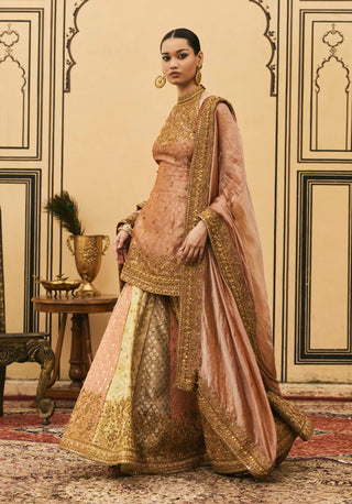 Peach zardozi brocade gharara set