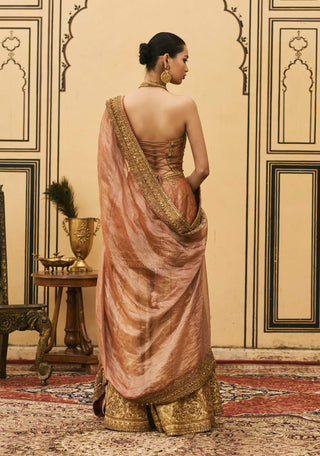 Peach zardozi brocade gharara set