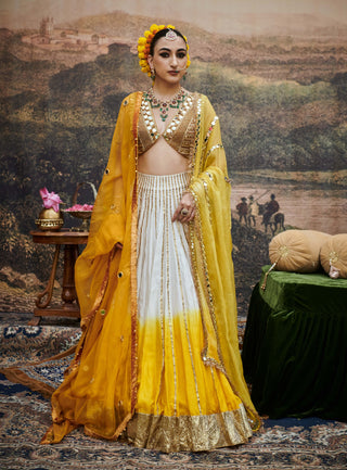 Surabhi Yellow White Lehenga Set by Itrh available on Indiaspopup.com