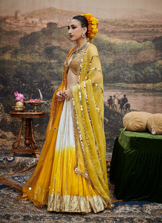 Surabhi Yellow White Lehenga Set by Itrh available on Indiaspopup.com