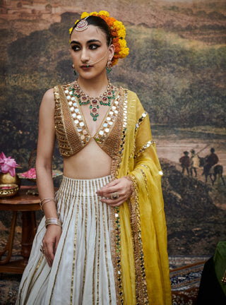 Surabhi Yellow White Lehenga Set by Itrh available on Indiaspopup.com