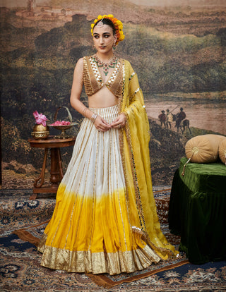 Surabhi Yellow White Lehenga Set by Itrh available on Indiaspopup.com