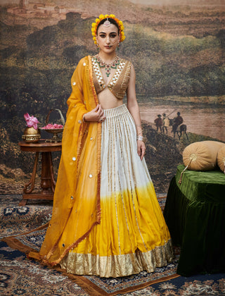 Surabhi Yellow White Lehenga Set by Itrh available on Indiaspopup.com