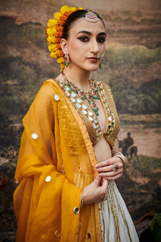 Surabhi Yellow White Lehenga Set by Itrh available on Indiaspopup.com