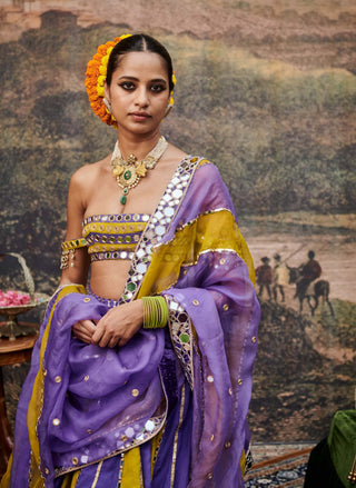 Hari Varn Yellow Purple Lehenga Set by Itrh available on Indiaspopup.com