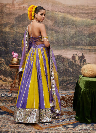 Hari Varn Yellow Purple Lehenga Set by Itrh available on Indiaspopup.com