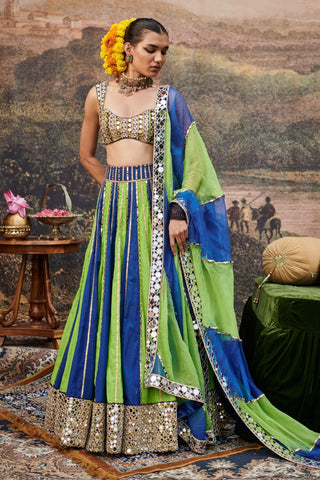 Hari Neel Blue Green Lehenga Set by Itrh available on Indiaspopup.com