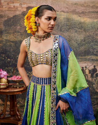 Hari Neel Blue Green Lehenga Set by Itrh available on Indiaspopup.com