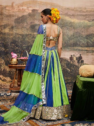 Hari Neel Blue Green Lehenga Set by Itrh available on Indiaspopup.com