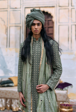 Green kirit sherwani set