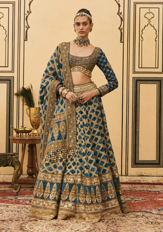 Neela blue bandhej sangeet lehenga set