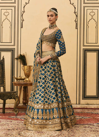 Neela blue bandhej sangeet lehenga set