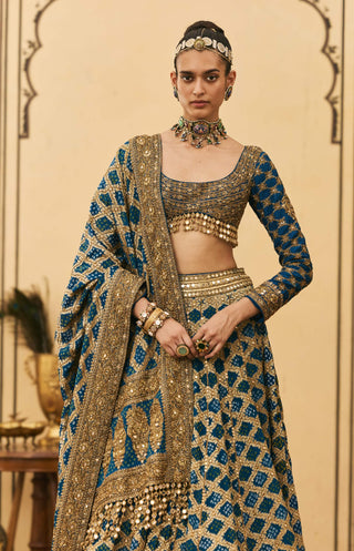Neela blue bandhej sangeet lehenga set