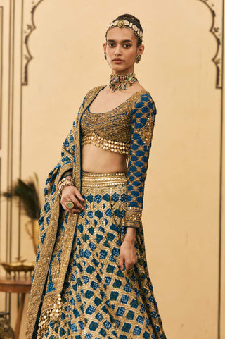 Neela blue bandhej sangeet lehenga set