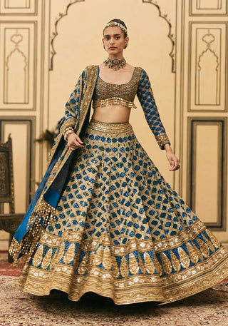 Neela blue bandhej sangeet lehenga set