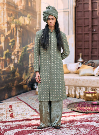 Green kirit sherwani set