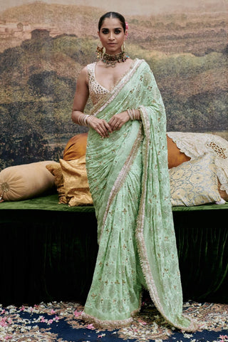 Naayaab Mint Green Sari And Blouse by Itrh available on Indiaspopup.com