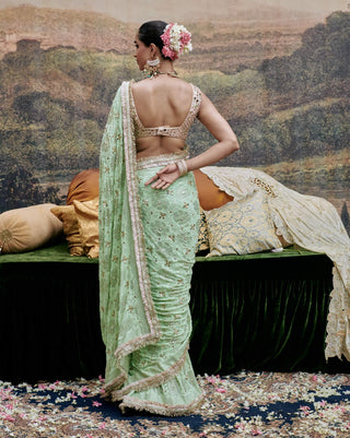 Naayaab Mint Green Sari And Blouse by Itrh available on Indiaspopup.com