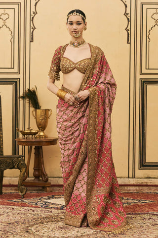 Shades of pink ombre georgette sari set