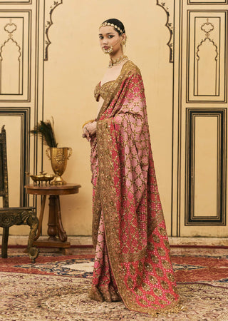 Shades of pink ombre georgette sari set
