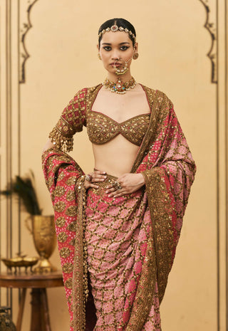 Shades of pink ombre georgette sari set