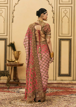 Shades of pink ombre georgette sari set