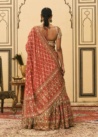 Lalima red bandhej bridal lehenga set