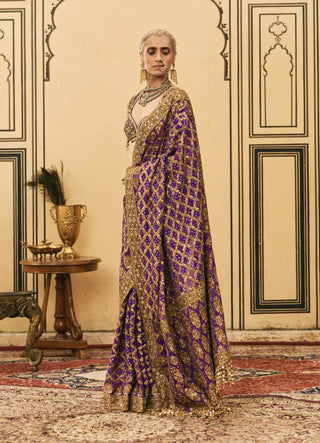 Purple ombre festive georgette sari set