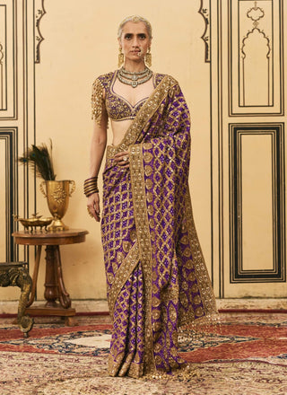 Purple ombre festive georgette sari set